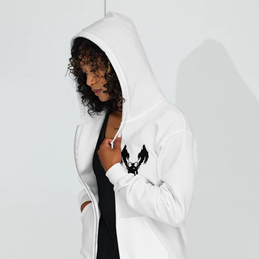 Sweat à capuche blanc zippé long ‘Hollow’