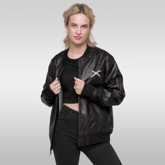 Veste en cuir bomber femme