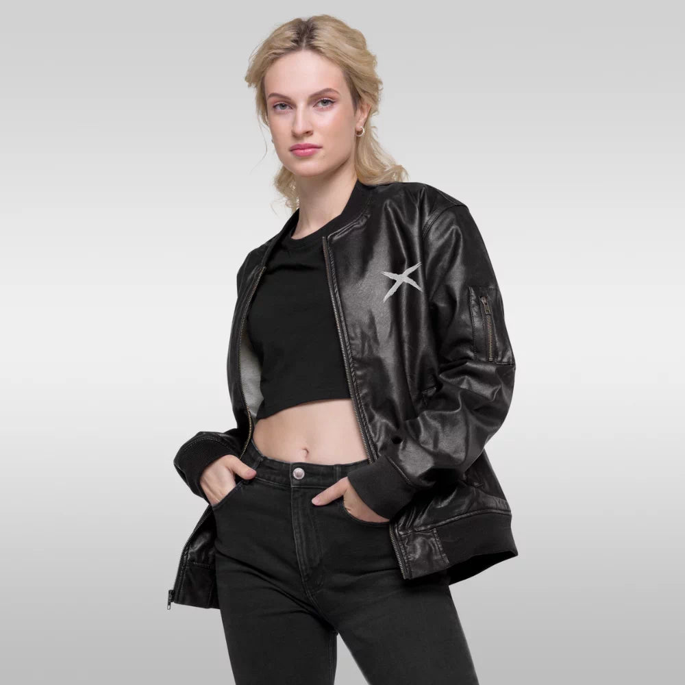 Veste en cuir bomber femme