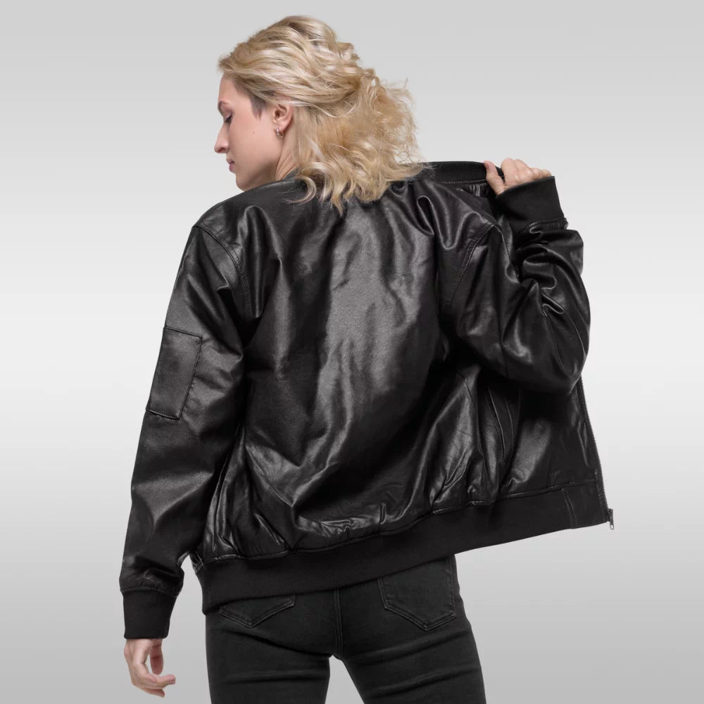 Veste en cuir bomber femme