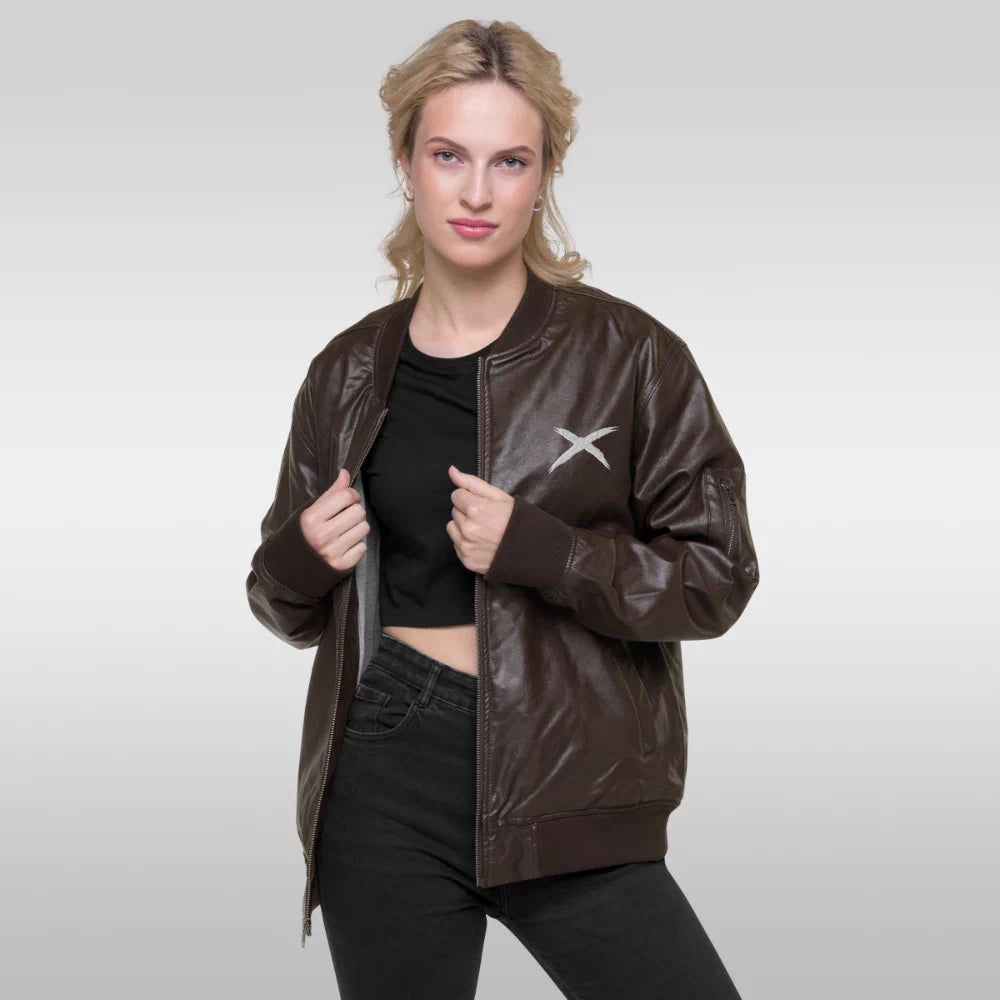 Veste en cuir bomber femme