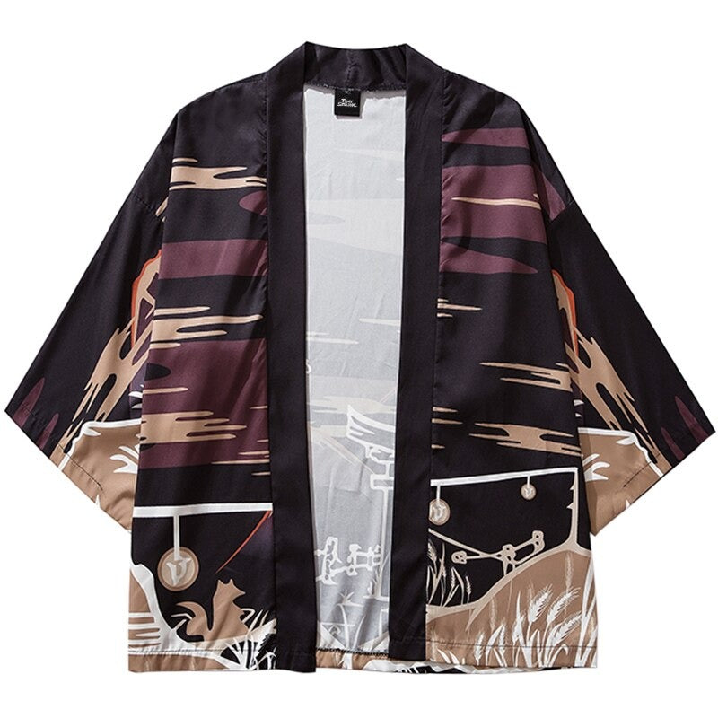 Veste kimono motif torii montagnes japonaises