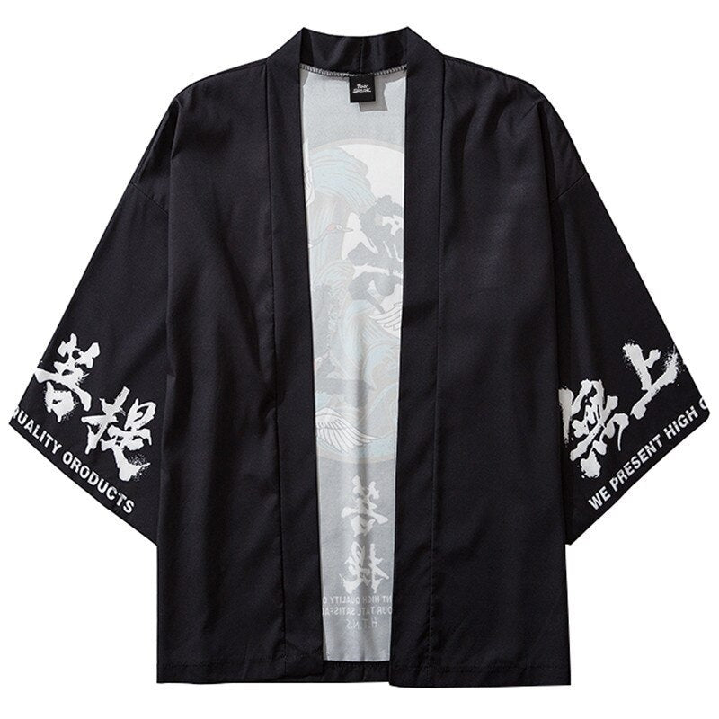 Veste kimono à écriture japonaise avec une oie