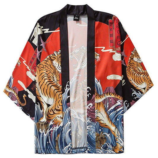 Haori kimono homme avec un tigre au soleil levant